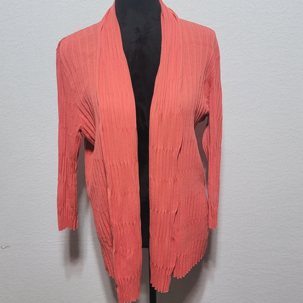 Lafayette 148 New York Coral Open Front Cardigan Size L. #815‎